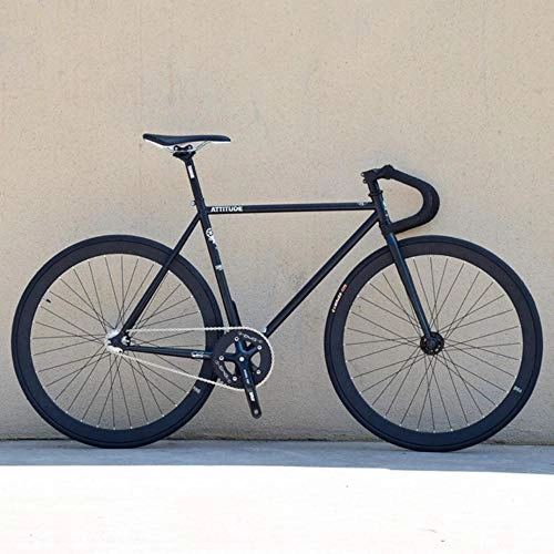 Rennräder : WND Fixed Gear Bike 52 cm Chrom Molybdän Stahlrahmen Single Speed ​​Track Bike Fahrrad, schwarz, 52 cm (165 cm - 183 cm)