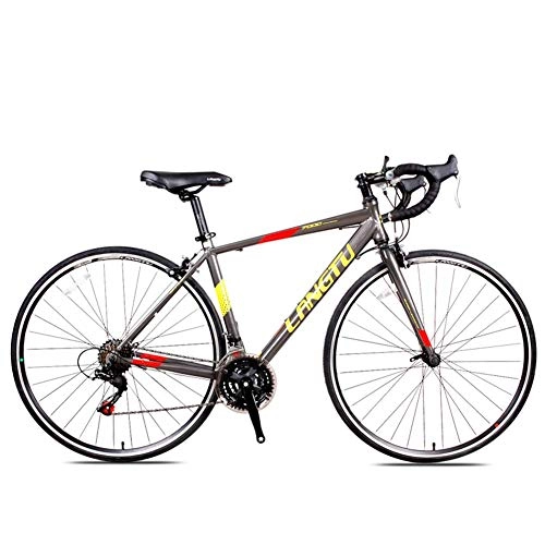 Rennräder : Xiaoyue Rennrad, 21 Geschwindigkeit Erwachsene Straßen-Fahrrad, Doppel-V Bremse 700C Räder Rennrad, Leichtes Aluminium Männer Frauen Rennrad, Schwarz, Rot, lalay (Color : Grey)