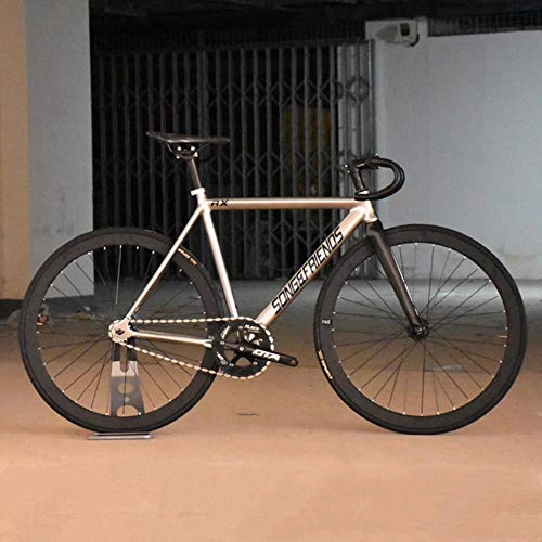 Rennräder : XZM 48cm 52cm 55cm 60cm Single Speed ​​Bike Track Fahrrad Aluminiumlegierung Rahmen mit Kohlefasergabel 40MM Legierung Rad, Silber, 52cm (168cm-180cm)