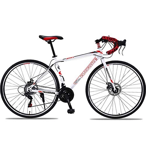 Rennräder : YUHEN 26 inch Mountainbike, Rennrad aus Kohlenstoffstahl, Doppelscheibenbremse, Rennrad mit Variabler Geschwindigkeit für Männer und Frauen, Whitered, 27Speed