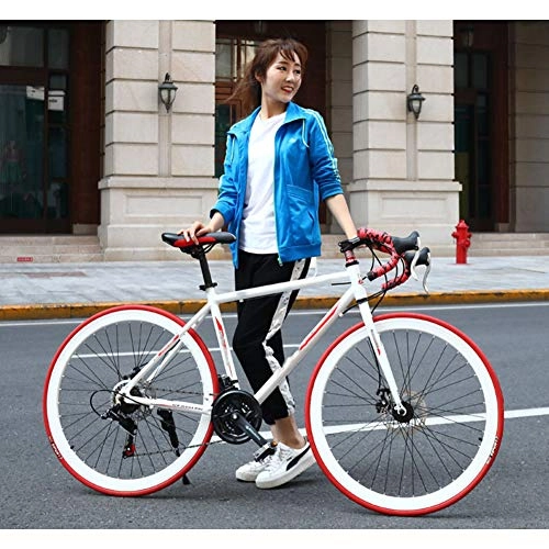 Rennräder : YUHEN 700C Rennrad, City Commuter Fahrrad, Mountainbike, gebogenes Lenker Doppelscheibenbremsrad, für Erwachsene Jugendliche, Whitered, 21Speed