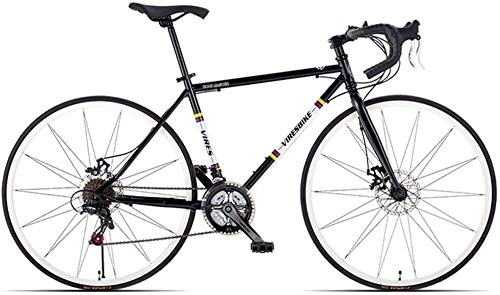 Rennräder : ZHNA 21 Speed-Straßen-Fahrrad, High-Carbon Stahlrahmen Männer Rennrad, 700C Räder Stadt-Pendler-Fahrrad mit Doppelscheibenbremse (Color : Black, Size : Bent Handle)