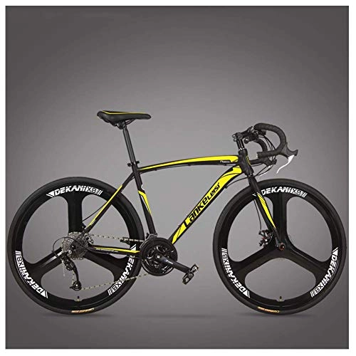 Rennräder : ZTMN Rennrad, ultraleichtes Fahrradrahmen fr Erwachsene mit hohem Kohlenstoffgehalt, Carbon-Gabel-Ausdauer-Rennrad, City Utility-Fahrrad, 3-Speichen-Gelb, 27-Gang