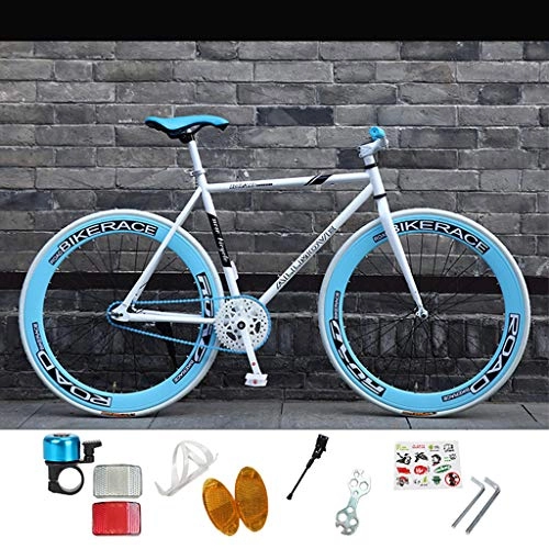 Rennräder : ZXLLO Einzelne Geschwindigkeit Fixie-zahnrad Rennrad-sportfahrrad 26"-Rad Straßen-Fahrrad Kassettenräder Für Rückwärtsbremsen Fahrrad, White / Blue