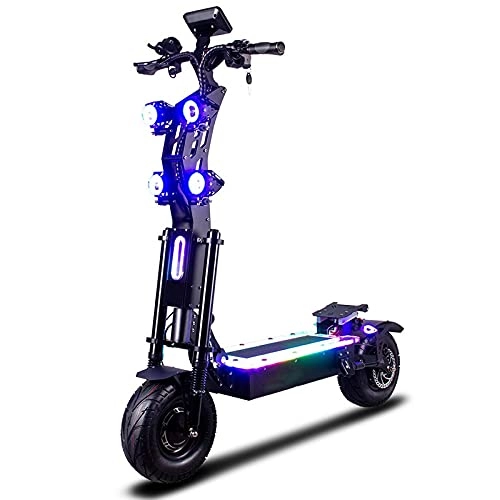 Electric Scooter : 13inch Off-road Tires Scooter，Adult Fast 100 Km / h, 8000W Motor 45Ah 72V Battery 130 Km Long Range, Dual Motor Big Wheel Acrylic Crystal Cover Off-road High Speed Electric Scooter (Color : Black)
