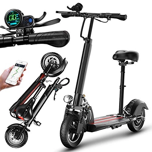 Electric Scooter : 48V 500W Electric Scooter for Adults Foldable with Seat, Fixed Speed Cruise, 3 Speed Adjustable, Anti-Theft Function, 3 Seconds Folding City Commuting E-Scooter, Black