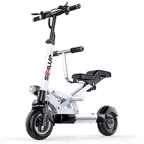 Electric Scooter : AMAIRS Folding Electric Kick Scooter, Fixed Speed City Cruise Scooter Hydraulic Shock Absorption Remote Control Alarm Intelligent Control Off-Road Scooter with Parent-Child Double Seat, White