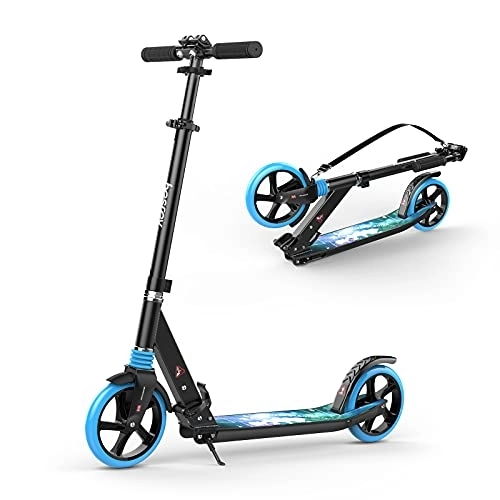 Electric Scooter : besrey Scooters for Teens Adults, Foldable Kids Kick Scooter 2 Wheel, 200mm Large Wheels Scooters with Carry Strap for Kids Adults and Teens Blue