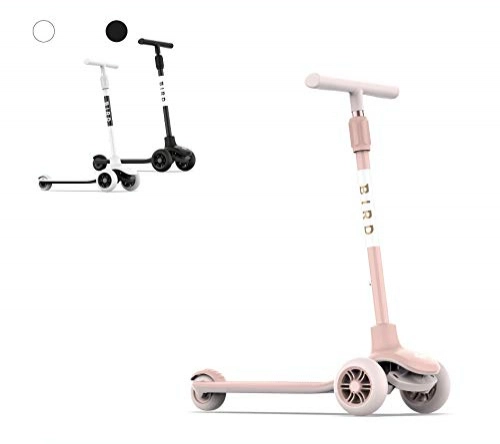 Electric Scooter : Birdie BIRD Kick Scooter for Kids, 3-Wheeled, Adjustable Height Handle, Lean to Steer, Back Stomp Brake (Electric Rose Gold)
