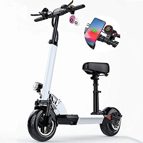 Electric Scooter : CXYDP Folding Electric Scooter with LCD Display 10" Inflatable Tires Powerful 400W Motor Up To 35 Km / H Lightweight E-Scooter for Adult Teens Students, White