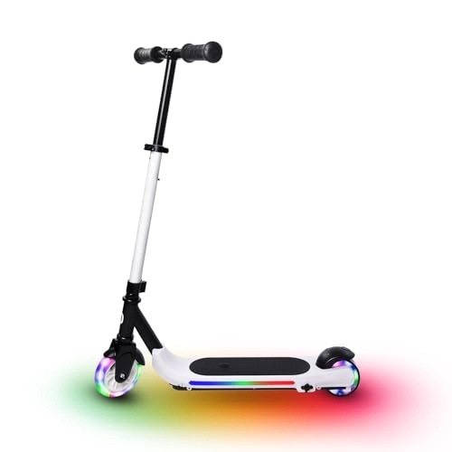 Electric Scooter : E-RIDES Electric Scooter with LED Lights and Adjustable Handlebar, Flash Wheel and Colorful Light Kids Electric Scooters Max 5Mph, 3-5 Mi of Range, Electric Scooter, E Scooter for Boys and Girls (WHITE)
