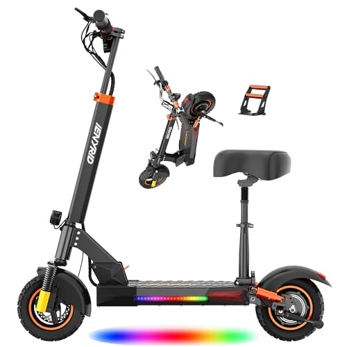 Electric Scooter : Ealirie 16Ah Large Battery Electric Scooter 10'' Fat Tire for Adults Teens, Triple Shocking Proof, 500W Motor, 40-50KM Range, Max Speed 25KM / H, Folding Scooter, 3 Speed Modes, LCD Screen yd-m4pros+
