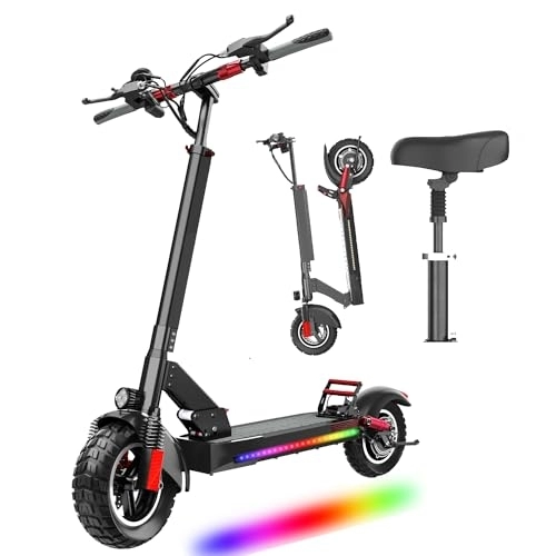 Electric Scooter : Ealirie Electric Scooter 10Ah Battery 10'' Fat Tire for Adults Teens, Triple Shocking Proof, 500W Motor, 30-40 KM Range, Max Speed 25KM / H, Folding E Scooter (10Ah-Black+Red)