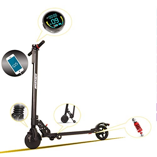 Electric Scooter : Electric Scooter - 7" Solid Tires - Up to 40 Miles Long-Range & 30 MPH Portable Folding Commuting Scooter for Adults with Double Braking System and App, 35km