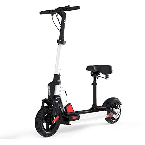 Electric Scooter : Electric Scooter Adult, With Seat Detachable, Front And Rear Shock Absorption, 35 Km / H, 10 Inch Pneumatic Tire, Fast Folding, LCD Screen (Color : White, Size : Endurance30-40km)