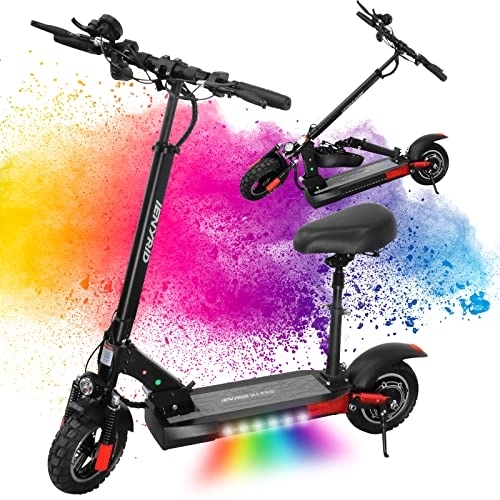 Electric Scooter : Electric Scooter Adults Electric Scooters Foldable, Off-Road Exclusive E-scooter with Seat, 37 Miles Long Range Kick Scooters, Dual Suspension System, 3 Speed Adjustment