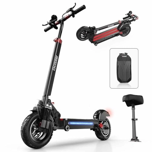 Electric Scooter : Electric Scooter Adults, iScooter iX5 Foldable Electric Scooter for Adults, 10" Off-Road Electric Scooter with 3 Speed Modes, 40-45KM Range, 500W Motor, 6 Shock Absorbers and LCD Display