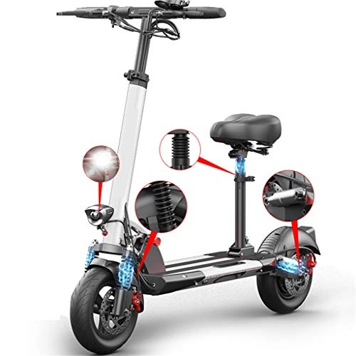 Electric Scooter : Electric scooter City scooter Up to 45 km / h | Foldable electric scooter with LCD display | 6Ah Li-Ion battery | Maximum load 150 kg For adults and Teenager, white