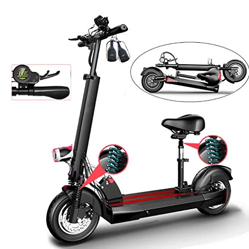 Electric Scooter : Electric Scooter, Foldable E-Scooter Max Speed 45km / h, 50KM Range for Adult, USB Charger for Mobile phone, LCD Display, 10 inch Air Filled Tires, with LED Light, with Seat