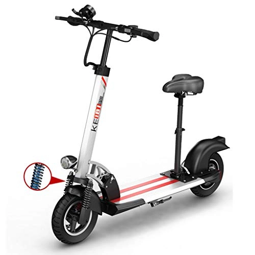Electric Scooter : Electric Scooter For Adult, Adjustable Speed 1-3 Speed, Burglar Alarm, Double Shock Absorption, Portable Folding Commuting Scooter, LDE Lighting, 10 Inch Vacuum Tire (Color : White, Size : 30-40km)