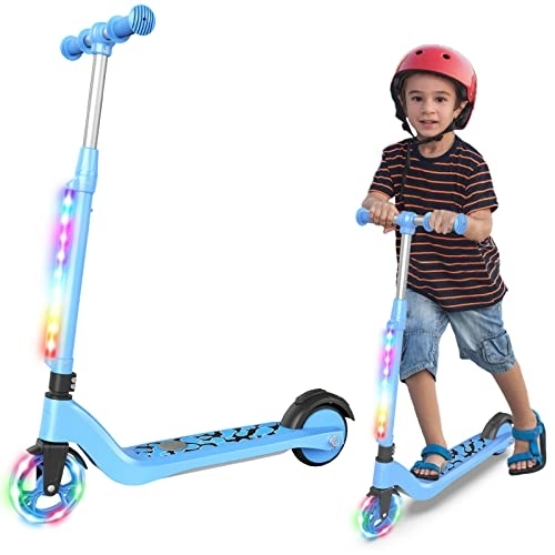 Electric Scooter : Electric Scooter for Kids, Kick-Start Boost and Gravity Sensor Electric Kick Scooter, Adjustable Height & Flashing LED Wheels Electric Scooter for Kids Age 3-10 (Blue)