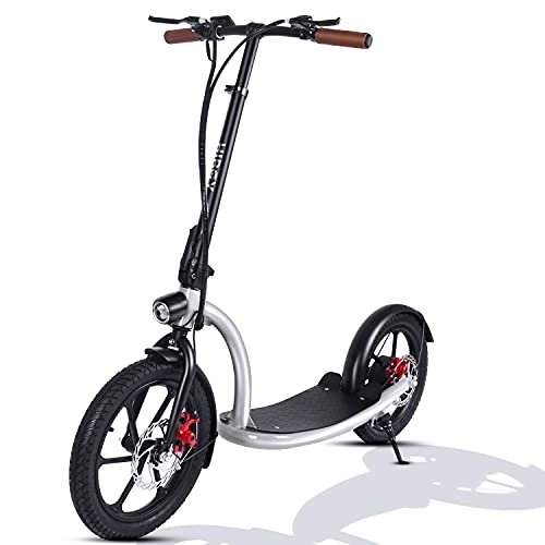 Electric Scooter : Electric Scooter with 16 inch Inflated Tires, Max Speed 30 Km / h, 30 Km Range, Adjustable Height, Ultra-wide Footboard Design Foldable Commuting E-Scooter for Adults & Teens