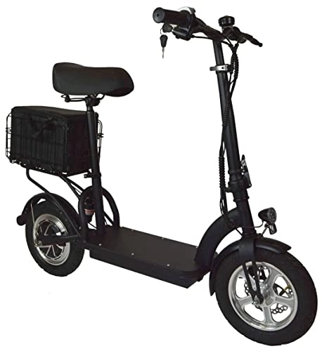 Electric Scooter : ELECTRIC SCOOTER WITH CARGO BAG, SUSPENSION & KEY MAX RANGE 15 MILES 12 INCH TYRES