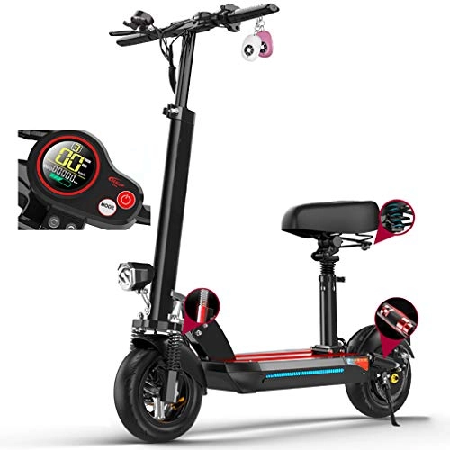Electric Scooter : Electric Scooters Adult 500w, with Seat, Maximum speed 45km / h, 45km Long Range, 10'' Vacuum explosion-proof tires, LCD Screen, Fixed Speed Cruise, USB, 48V / 10AH battery, Waterproof E-Scooter