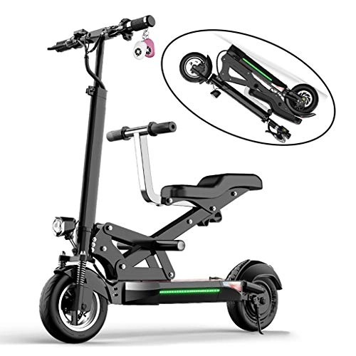 Electric Scooter : Electric Scooters Adult with seat, with LED Display, 3 Speed Modes, 10 inch Tire, 90KM Long-Range, 500w High Power Motor E-Scooter, Handle Height Adjustable, 48V / 21AH Battery, black