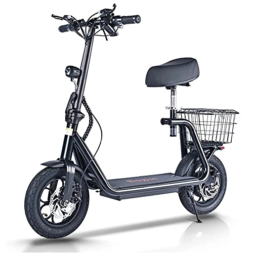 Electric Scooter : Electric Scooters Adults, 40KM Long Range, 48V 11AH Urban Commuter Folding E-scooter with Seat, 12 inch off road Tire, 500w Motor Max Speed 45km / h- M5 pro