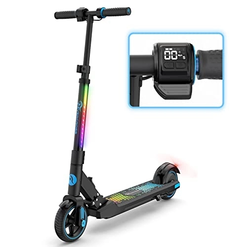 Electric Scooter : EVERCROSS EV06C Electric Scooter, 6.5'' Foldable Electric Scooter for Kids Ages 6-12, Up to 15 KM / H & 8 KM, LED Display, Colorful LED Lights, Lightweight Kids E Scooter