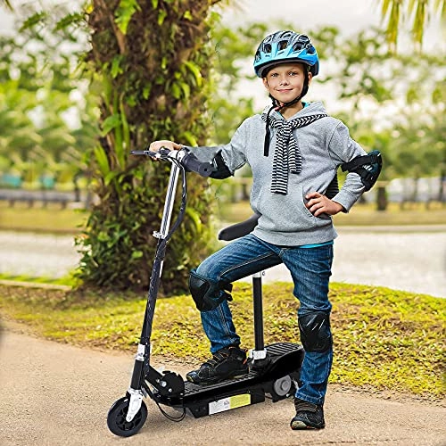 Electric Scooter : Foldable Black Electric Scooter with 24V Rechargeable Battery, Solid Rubber Tyres, Adults and Kids Gifts