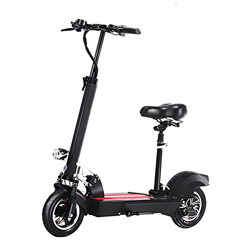 Electric Scooter : Foldable Electric Kick Scooter with Seat(Removable) Two Wheels 48v 500w E-Scooter for Adults Waterproof Adjustable Height, LED Light 20-35 Miles Long-Range, 25 MPH Max Speed (25KMH)