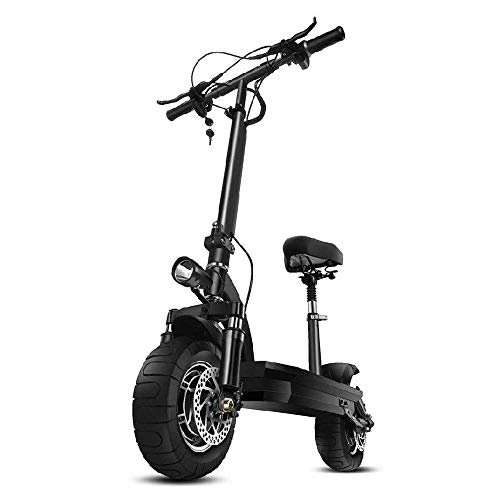 Electric Scooter : FUJGYLGL Folding Electric Scooter, Dual Drive with Seat 2400W Motor 60V Battery Speed 60km / H with LCD Display LED Light Adult Scooter Two-wheel Drive Off-road Foldable