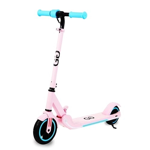 Electric Scooter : Gift Gadgets X1 Electric Scooter for Kids LED Rainbow Lights & Display, 150w 3 Speed Mode Up to 9.9Mph Folding & Adjustable For ages 6-12 Years Old (Pink)