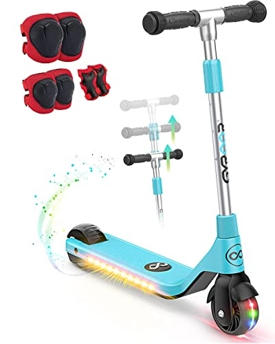 Electric Scooter : Gyroor H30 electric scooter, electric scooter for children from 6-12 years, 80W e-scooter with 6 in 1 protector set, colorful LED lights, 3 height adjustable, speed 5-10km / h children