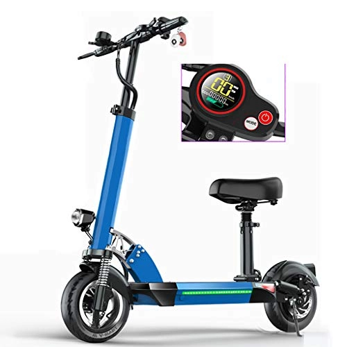 Electric Scooter : H-CAR QW Electric Scooter Adult, 48V / 13AH Battery, Foldable 50KM Long-Range Battery 500W Motor Max Speed 55km / h, E-Scooter with Seat, 10 Inch Tire, LED Display, Supports 200KG Weight OH