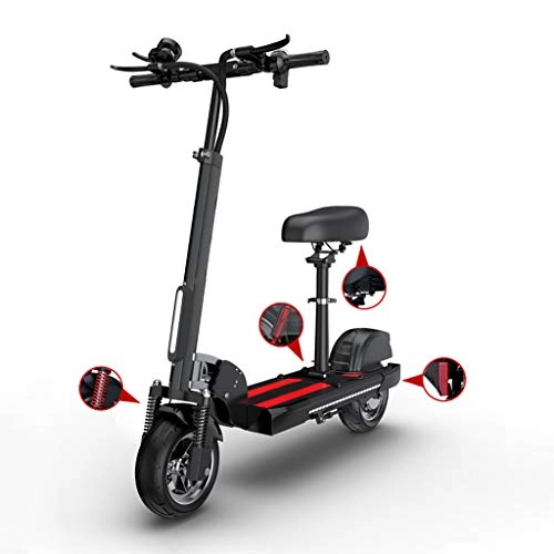 Electric Scooter : H-CAR QW Electric Scooters Adult Foldable with Seat, 45KM Long-Range, 500w High Power Motor, E-Scooter with LCD-display, Convenient and Fast Commuting, Max Speed 55km / h, with 10inch Tires OH