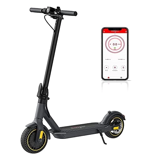 Electric Scooter : Happyrun Electric Scooter 10 Inch Foldable E-Scooter with Solid Tyres 35KM Max Distance Max Speed 25km / h Bluetooth App Control, Gray