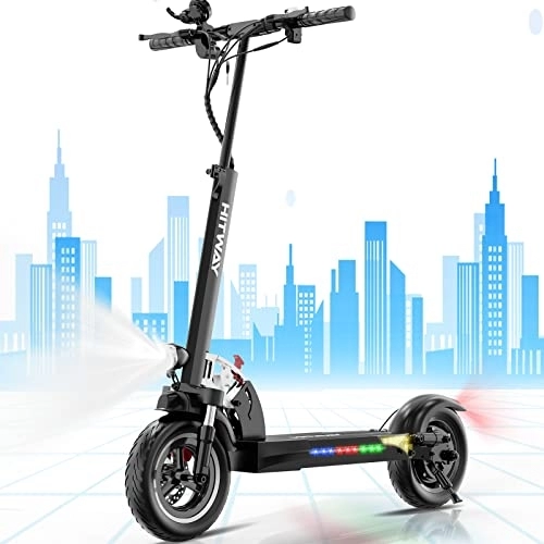 Electric Scooter : HITWAY Electric Scooter 10" for Adults, Powerful Motor 500W, 30KM Long Range, Max Speed 25KM / H, Folding Scooter, Three Speed Modes with LCD Screen for Adults