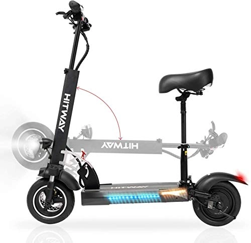Electric Scooter : HITWAY Electric Scooter Adult, Folding Electric Offroad Scooter with Seat, Foldable E-Scooter with LCD display, Height Adjustabe Commuting Scooter, 800w Motors Fast Scooter Max Speed 45km / h