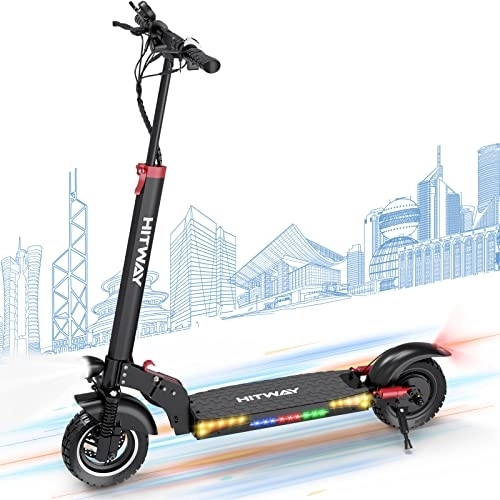 Electric Scooter : HITWAY Electric Scooter Adult with App, Powerful 500W Motor E Scooter 3 Speed Modes, 13AH, Max 25KM / H with 10 Inch Wheels
