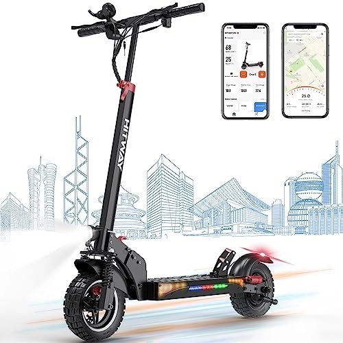 Electric Scooter : HITWAY Electric Scooter Adult with App, Powerful 500W Motor E Scooter 3 Speed Modes, 13AH, Max 25KM / H with 10 Inch Wheels, Pro Black(app, 13Ah) (H5)