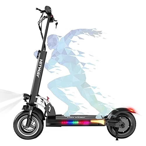 Electric Scooter : HITWAY Electric Scooter, Foldable E scooter, 48 V / 10 Ah Battery, Top Speed 40KM / H, 10 inch Solid rubber tires, Speed Adjustment Cruise System, Suitable for Adults