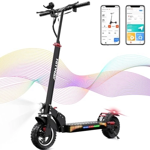 Electric Scooter : HITWAY Electric Scooter H5PRO, Folding Electric Scooter, 14AH Battery, 500W High Power Motor, App Compatible, Disc Brakes, LED Lighting, Dual shock absorbers, adult gift