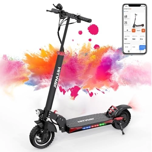 Electric Scooter : HITWAY Electric Scooter Pro 10" with App, Foldable E Scooter, 500W Motor, 14 Ah Battery, Range 30-45KM, Three Speed Adjustment, Suitable for Adults