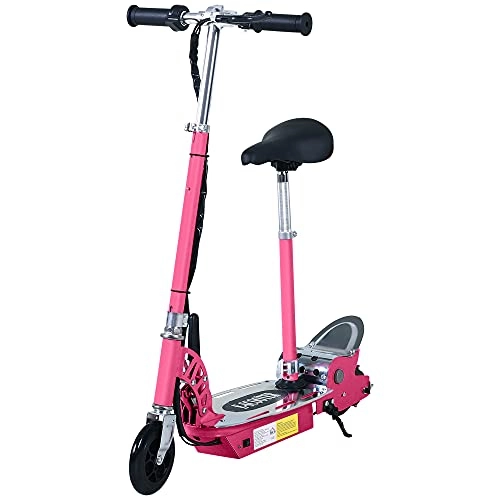 Electric Scooter : HOMCOM 120W Teens Foldable E-Scooter Kids Electric Scooters 24V Rechargeable Battery Adjustable Ride on Outdoor Toy (Pink)
