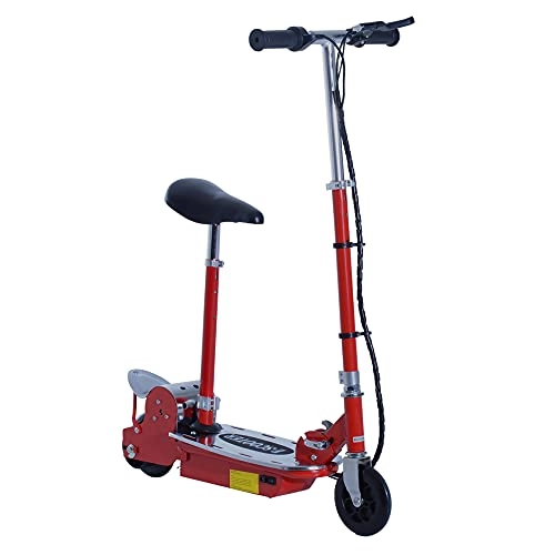 Electric Scooter : HOMCOM 120W Teens Foldable Kids Powered Scooters 24V Rechargeable Battery Adjustable Ride on Outdoor Toy (Red)