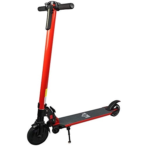 Electric Scooter : HOMCOM Electric Scooter, Folding Electric Scooter, Adult Scooter with Safelight, 250W Motor, 3 Adjustable Speed Modes, Max Speed 12 km / h, LCD Display, Red