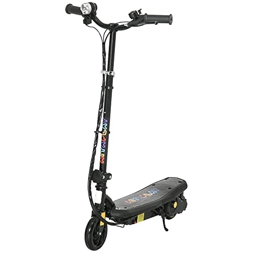 Electric Scooter : HOMCOM Folding Electric Scooter 120W E-Scooter with Three Mode LED Headlight, Warning Bell, Adjustable Height, 12km / h Maximum Speed, for Ages 7-14 Years - Black
